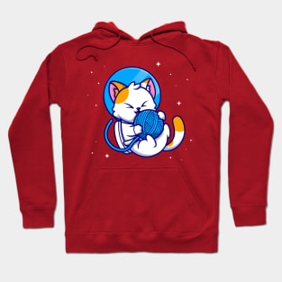 Cute Cat Astronaut Playing Yarn Ball Cartoon Hoodie